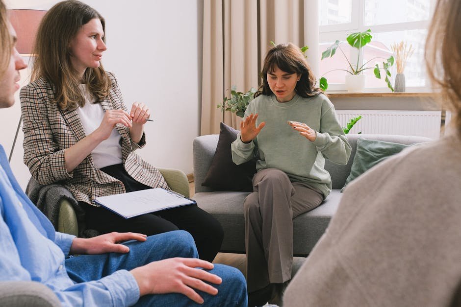Counselor and client in conversation in a community-based clinical setting