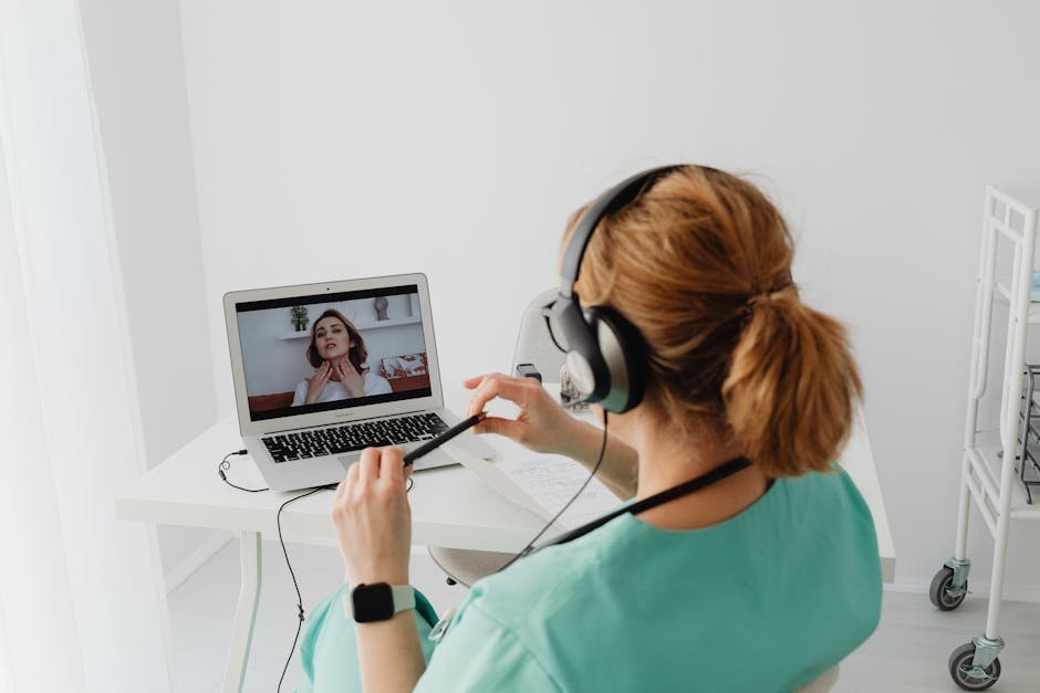Patient using telehealth visit for health psychology consultation