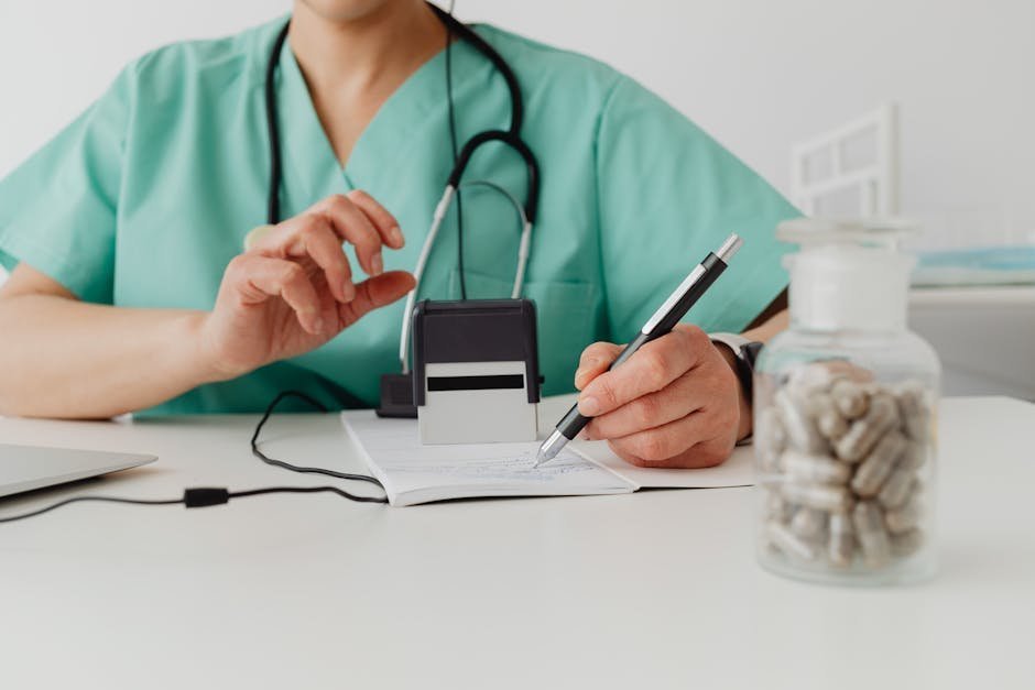 Healthcare provider prescribing digital therapeutic on tablet during patient visit