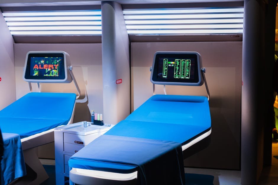 Medical ward bed with cardiac monitor and IV stand for severe anorexia stabilization